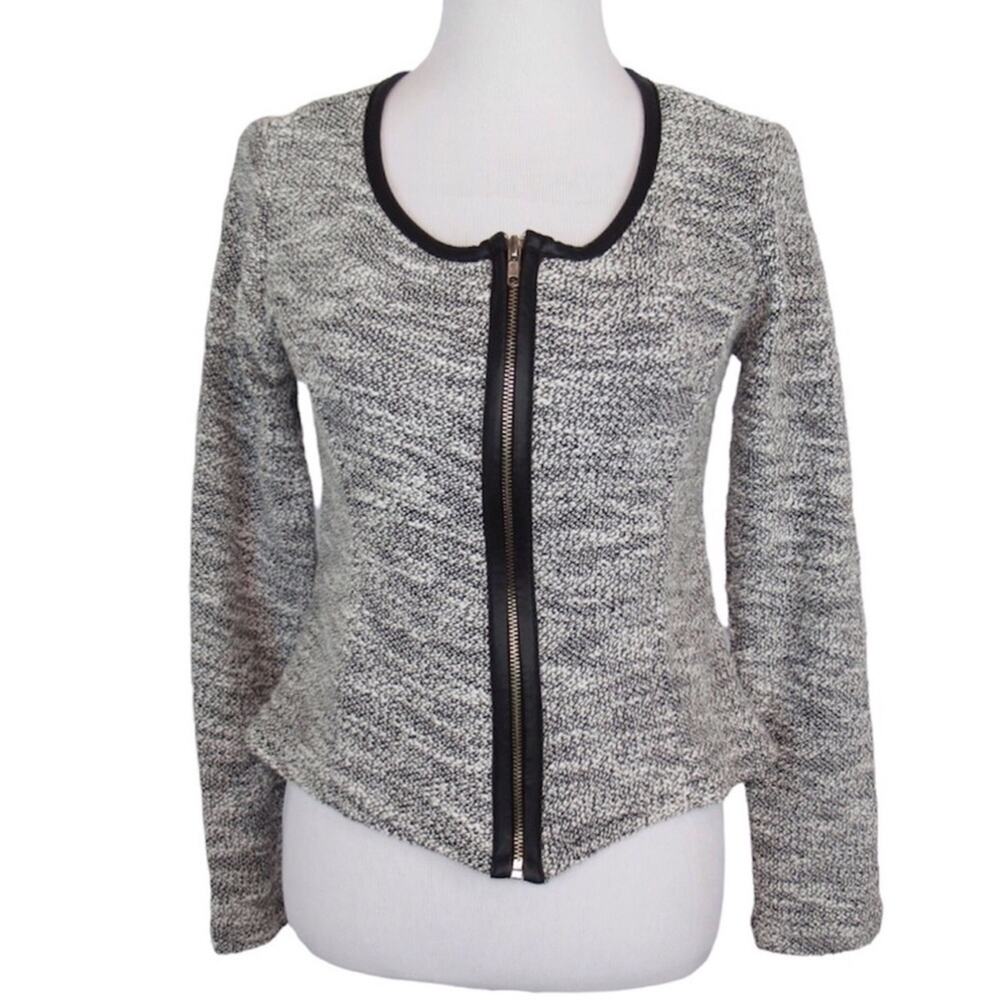 BOBEAU Heathered Gray Knit Faux Leather Trim Jacket Women’s Size Small